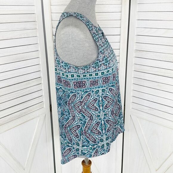Sanctuary Printed V Neck Button Up Sleeveless Blouse Blue Small - Picture 3 of 13